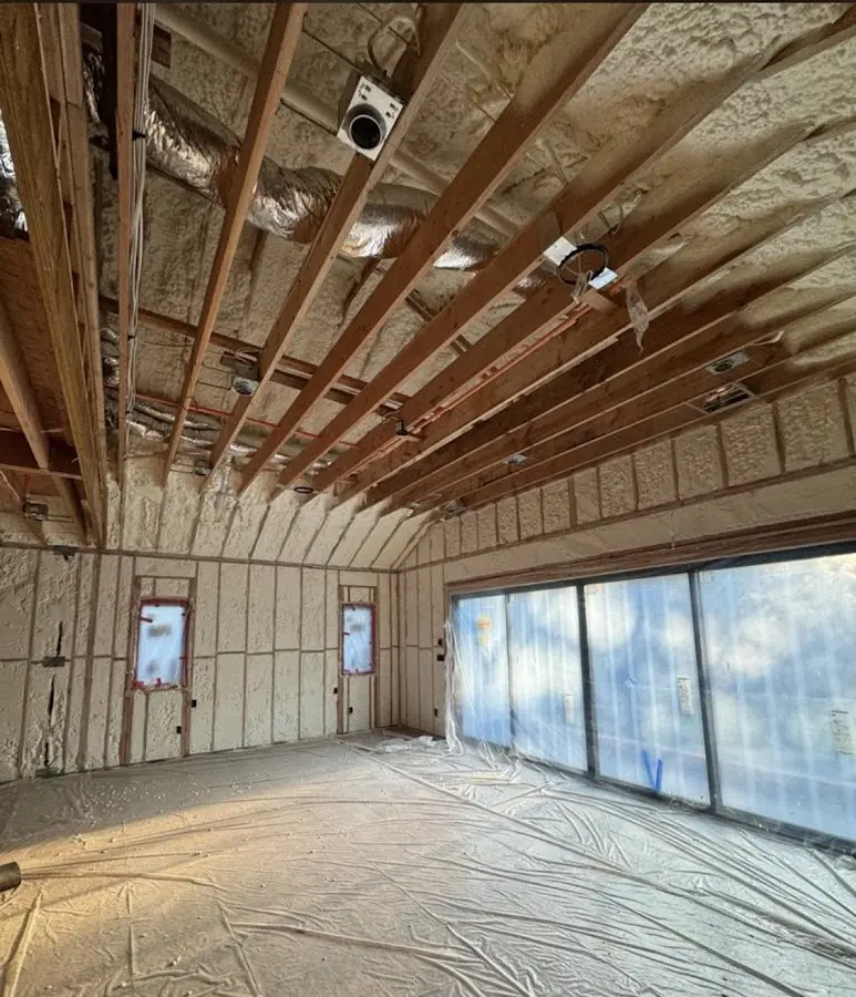 Interior walls and ceiling insulated with spray foam during new construction in West Covina